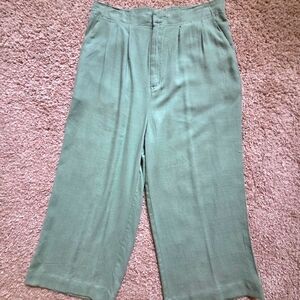 Linen Blend Green Crop Pants